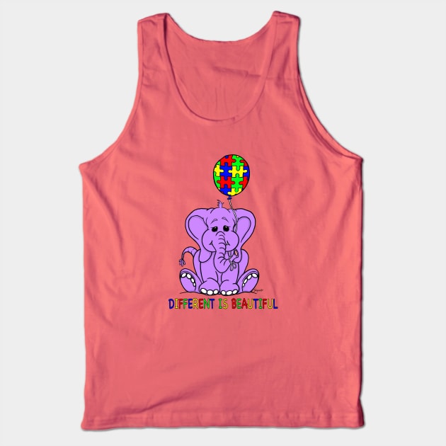 Autism Awareness Baby Purple Elephant DIFFERENT IS BEAUTIFUL Tank Top by ScottyGaaDo